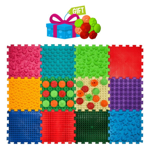 Szenzoros szőnyeg 12 elemből álló Ortek Mix Puzzle + „Minták” ajándékba