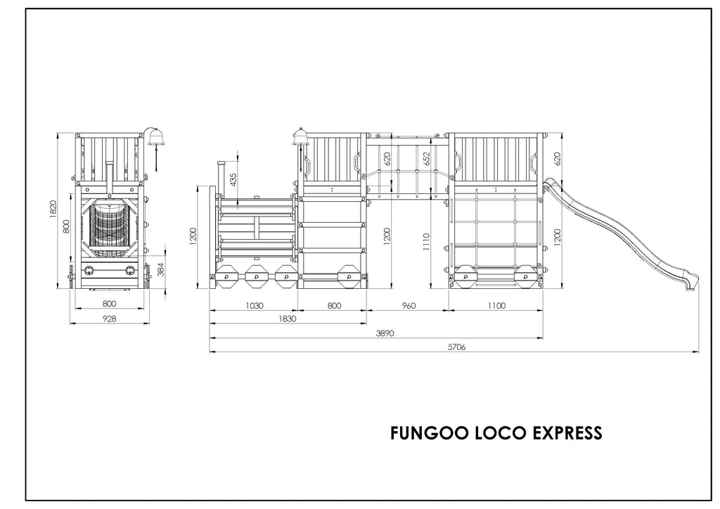 Kerti Játszótér Vonat formájú Mászóka Csúszdával, Alagúttal, Kötélhíddal és Paddal - Fungoo LOCO EXPRESS