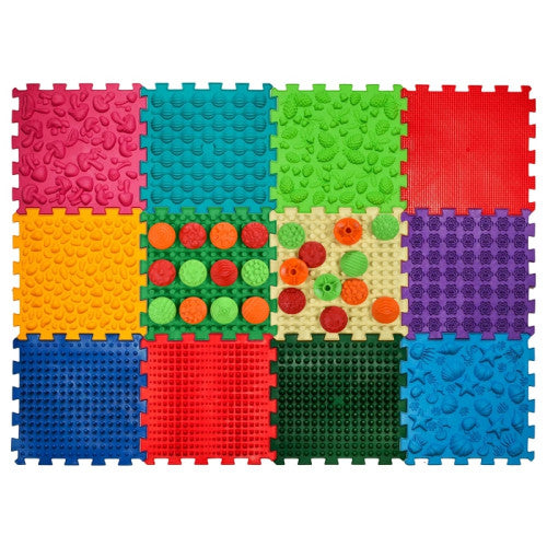 Szenzoros szőnyeg 12 elemből álló Ortek Mix Puzzle + „Minták” ajándékba