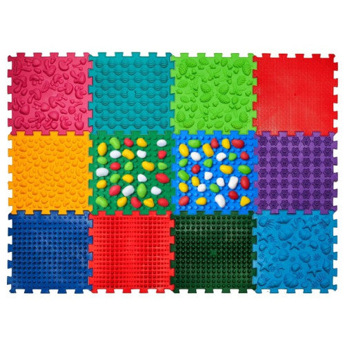 Szenzoros szőnyeg 12 elemből álló Ortek Mix Puzzle + „Kavicsok”