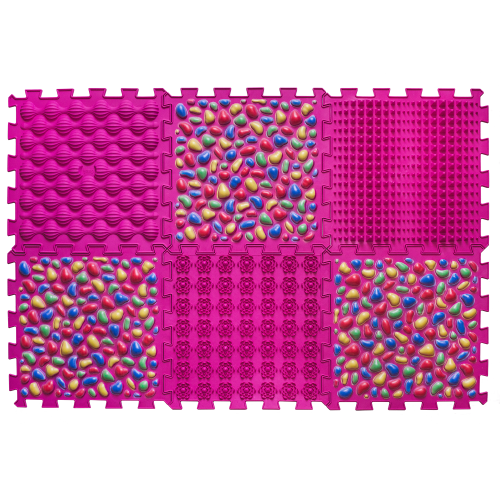 6 elemből álló Puzzle masszázs szőnyeg Rózsaszín kavics