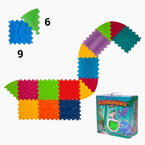 Ortek Dinoszauruszok Puzzle 9 elemből álló masszázs szőnyeg + 6 Háromszögű puzzle elem