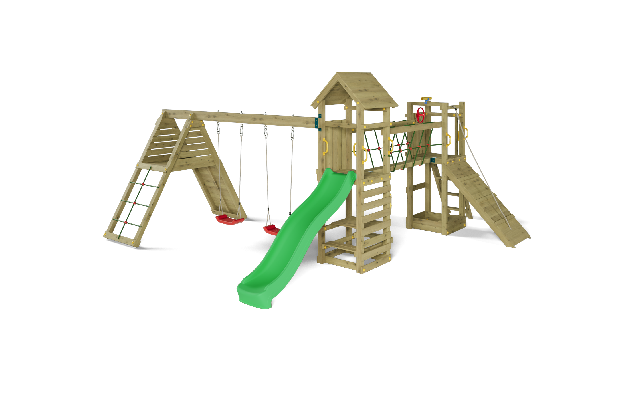 Kerti Játszótér Csúszdával, Mászófallal, Kötélhíddal, Két Hintával és Homokozóval - Fungoo MAXI FUNNY CARNIVAL