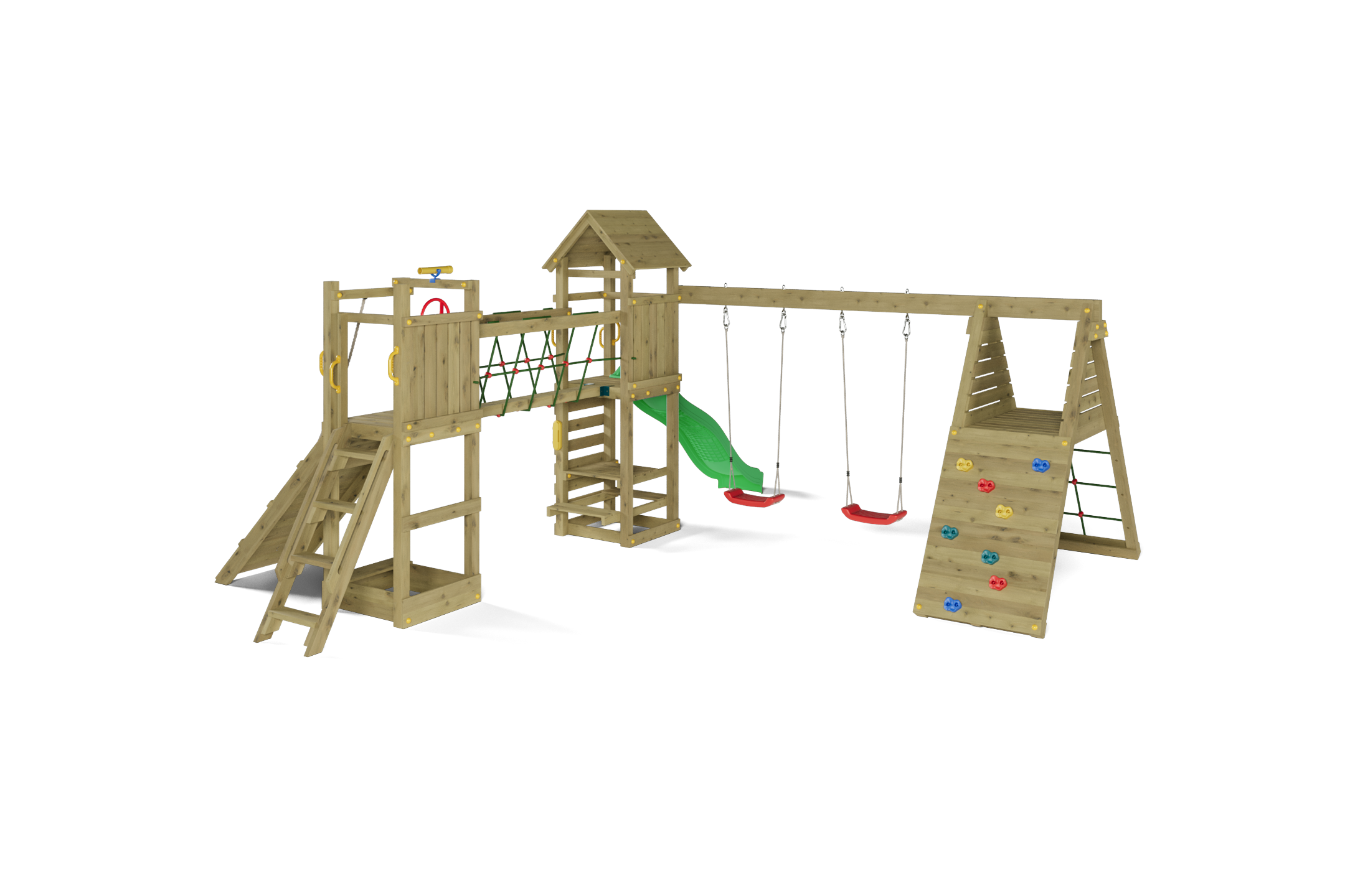 Kerti Játszótér Csúszdával, Mászófallal, Kötélhíddal, Két Hintával és Homokozóval - Fungoo MAXI FUNNY CARNIVAL