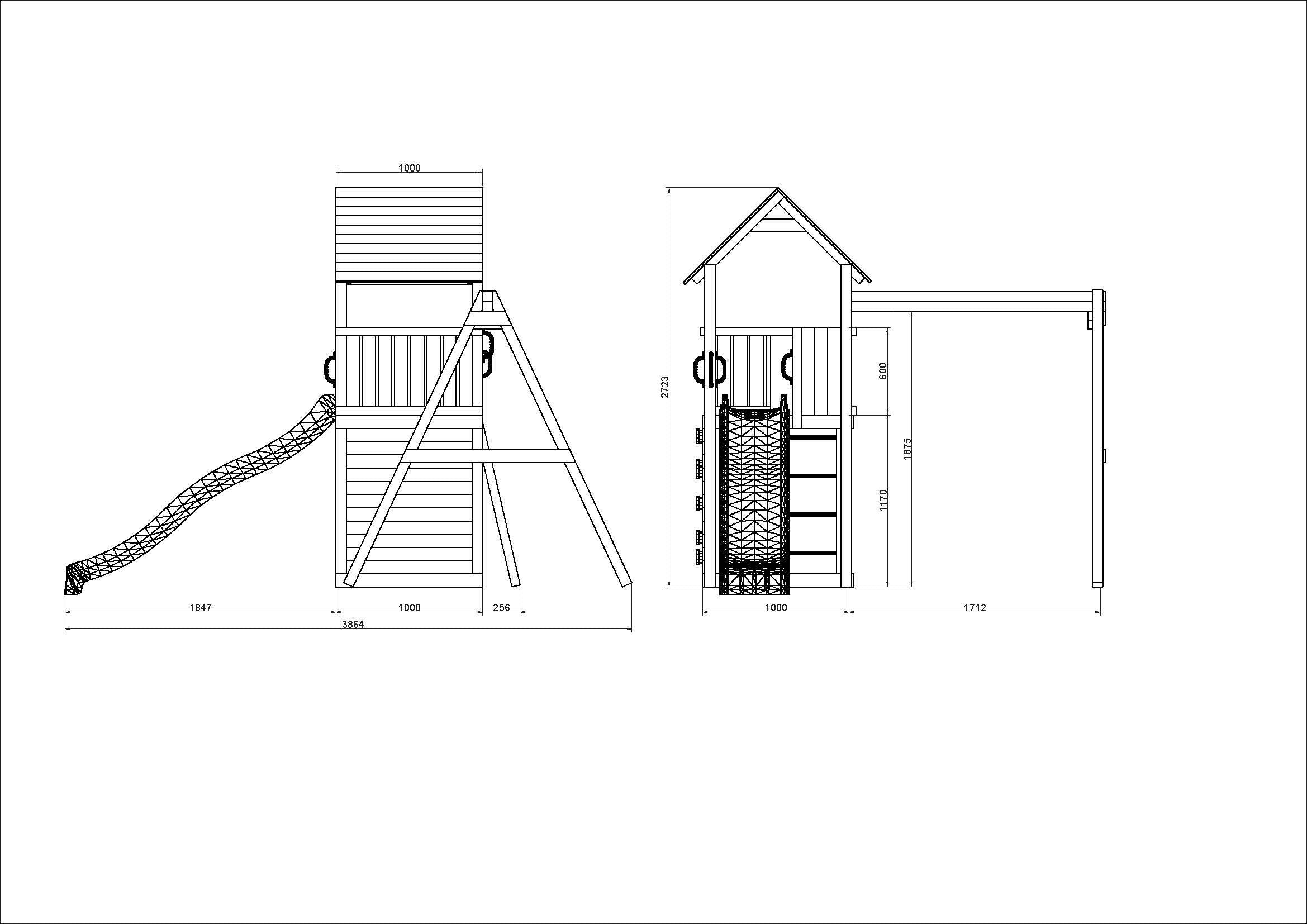 Kerti Játszótér Játszótorony Csúszdával, Mászófallal, Hintával - Fungoo CAROL 2 Szürke/fehér