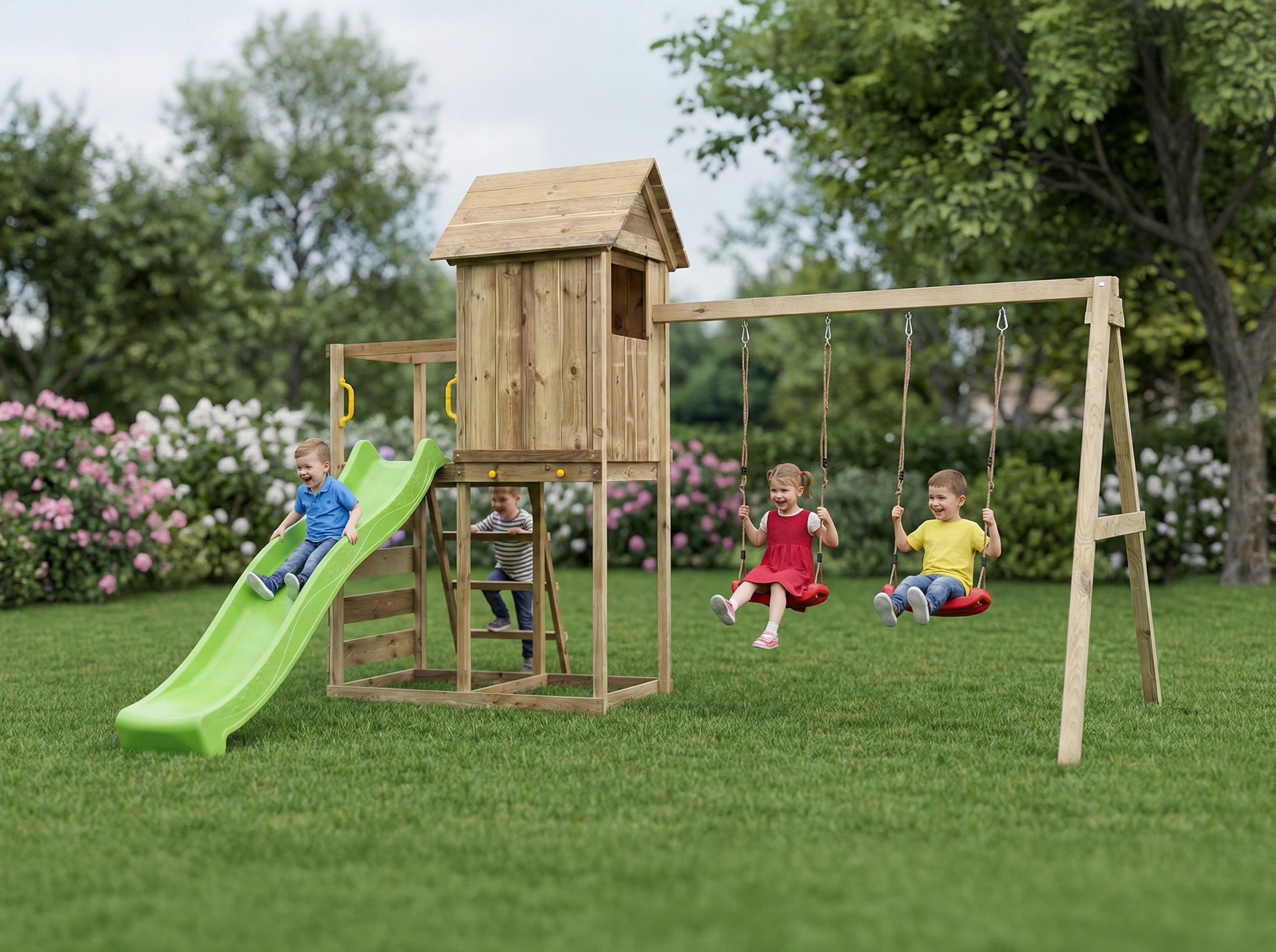 Kerti Játszótér Házikó Csúszdával és Hintával - MaxPlay 5