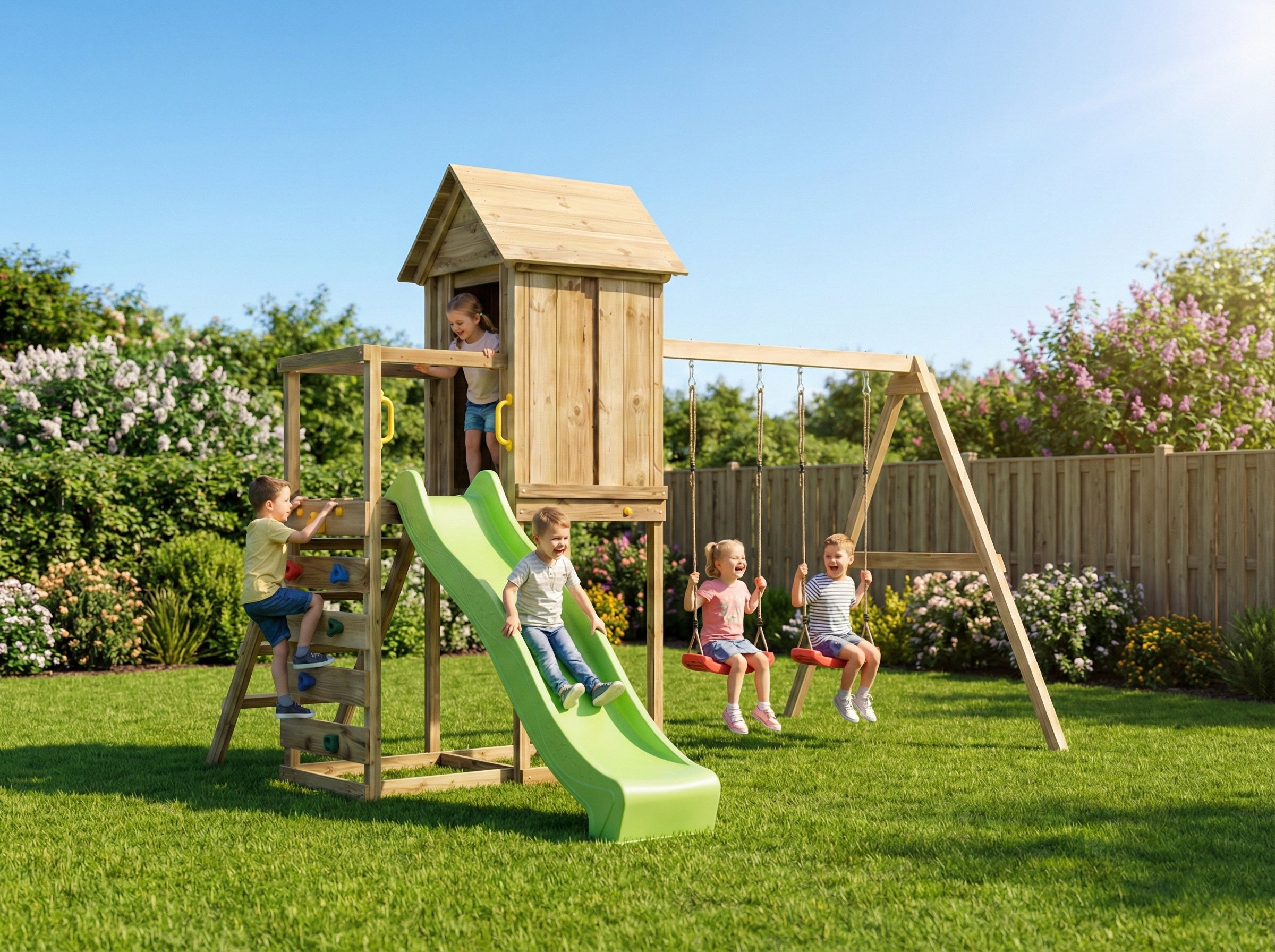 Kerti Játszótér Házikó Csúszdával és Hintával - MaxPlay 5