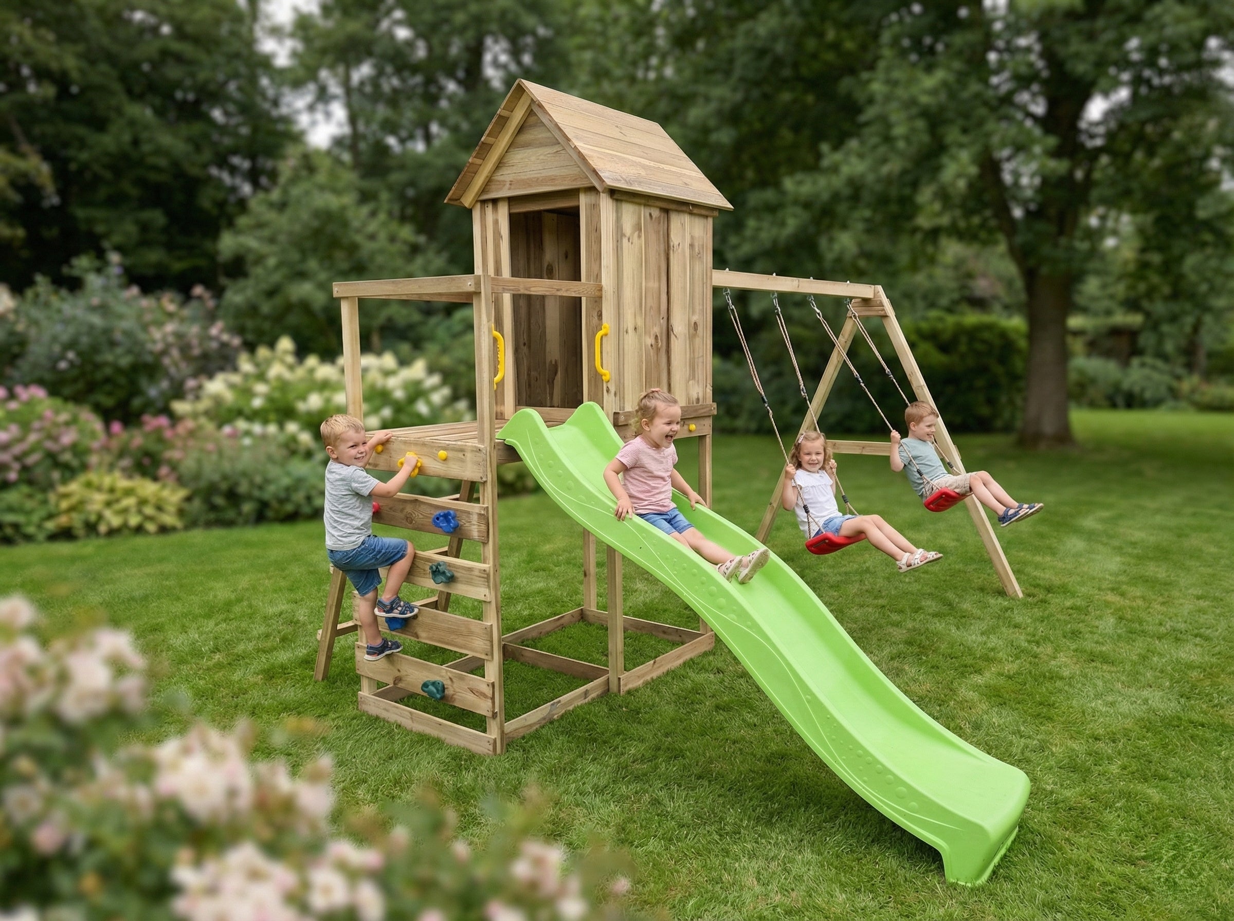 Kerti Játszótér Házikó Csúszdával és Hintával - MaxPlay 5