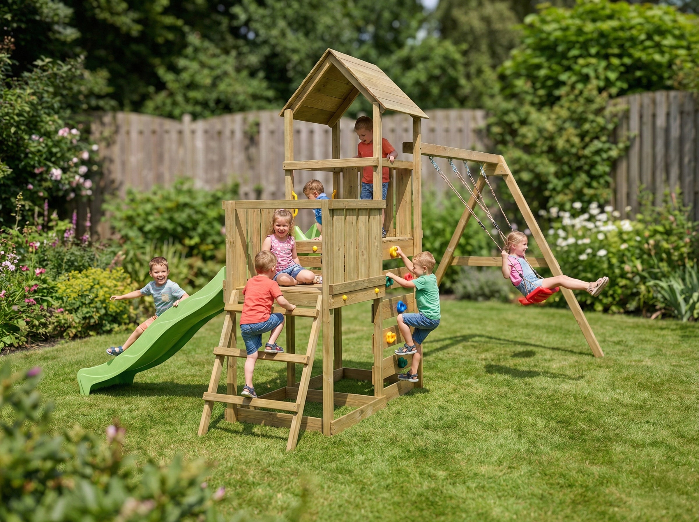 Kerti Játszótér Játszótorony Csúszdával és Hintával - MaxPlay 3.2