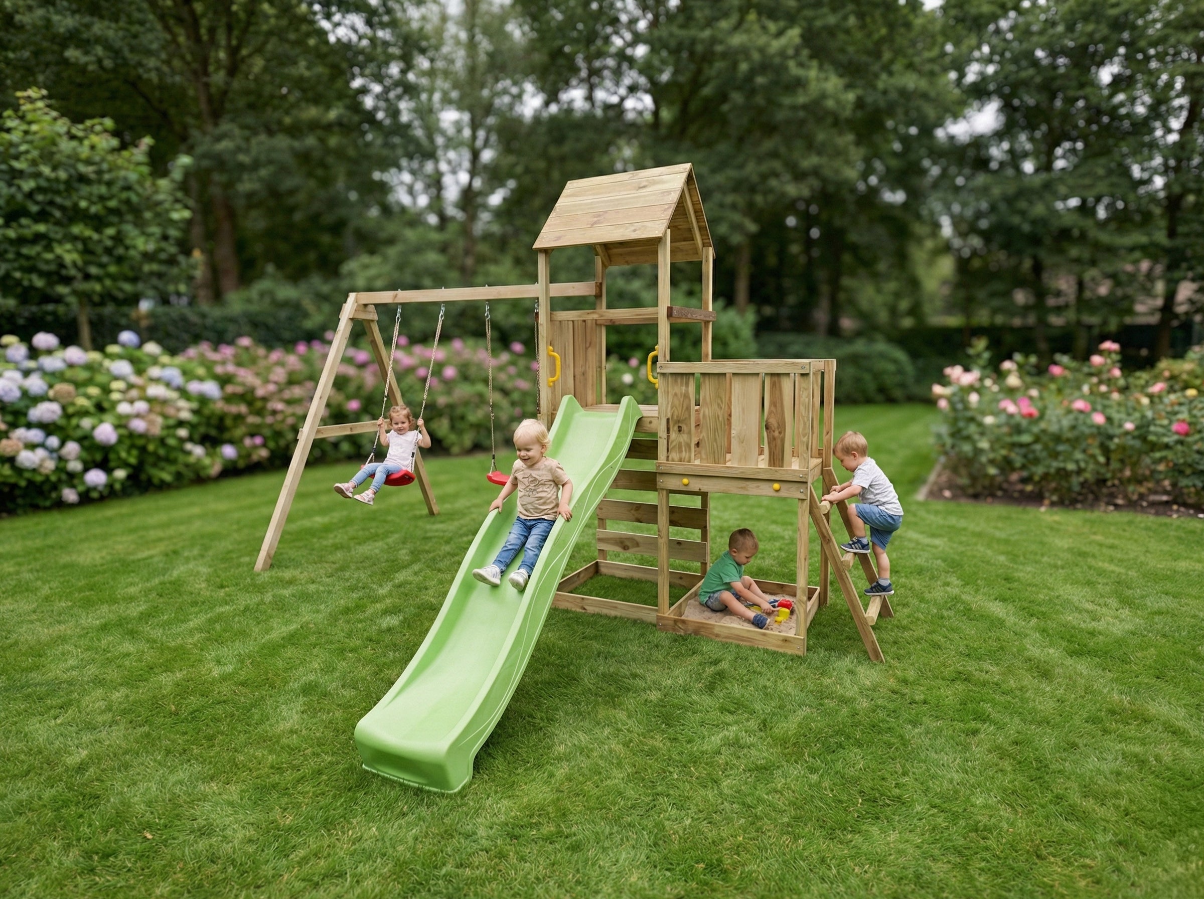 Kerti Játszótér Játszótorony Csúszdával és Hintával - MaxPlay 3.2