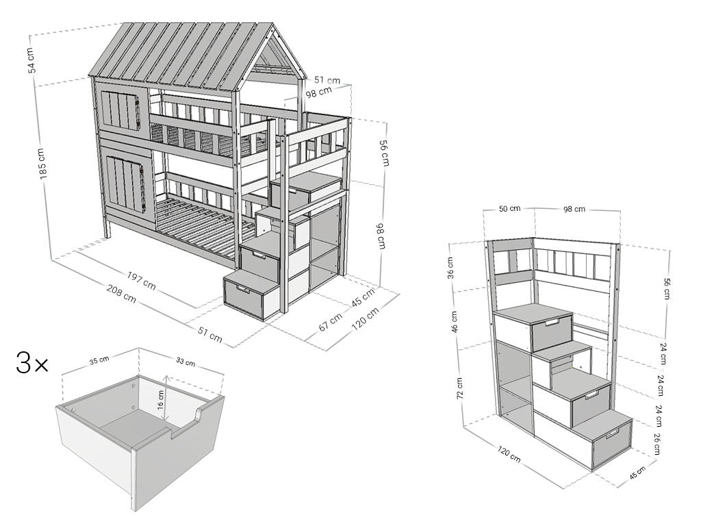 COTTAGE Emeletes Ágy Házikóágy - választható szín