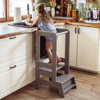 MeowBaby Wooden Kitchen Helper for Children with Board - Dark Grey
