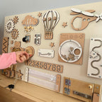 Montessori busy board with doors and locks (40×60 cm)
